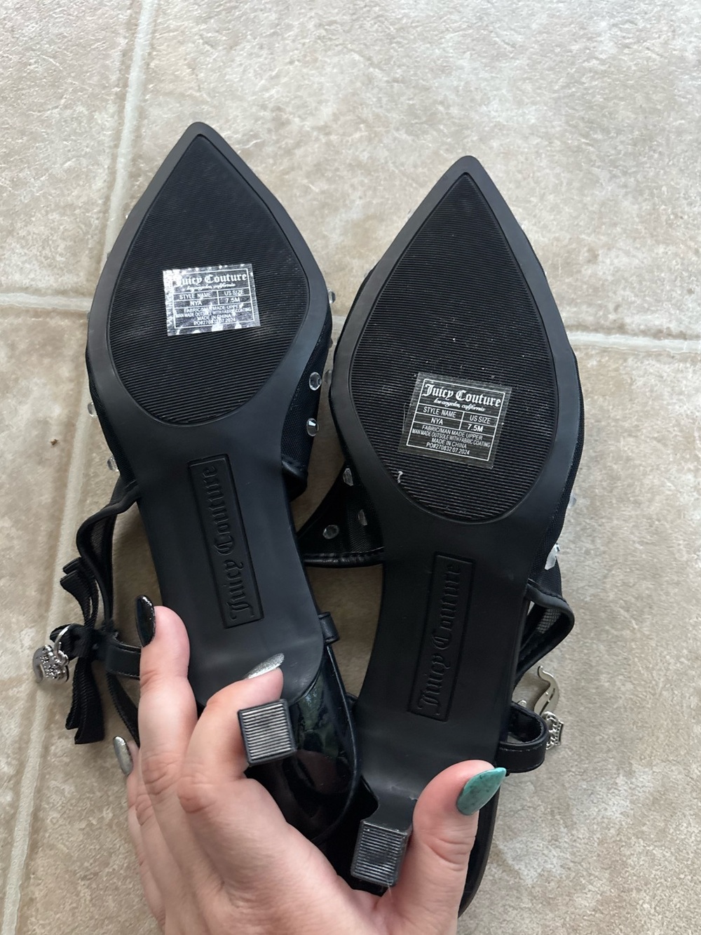 Juicy Couture Black Studded Mesh Kitten Heels - Picture 5 of 5